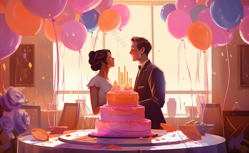 丈夫为妻子庆祝生日插画,插画/手绘图,插画/手绘图库,插画/手绘图下载,插画/手绘